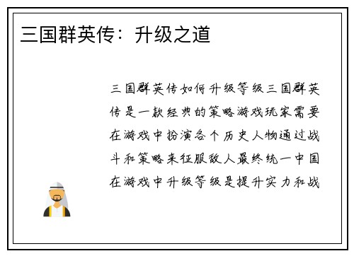 三国群英传：升级之道