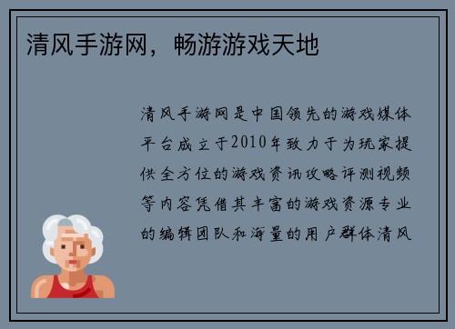 清风手游网，畅游游戏天地